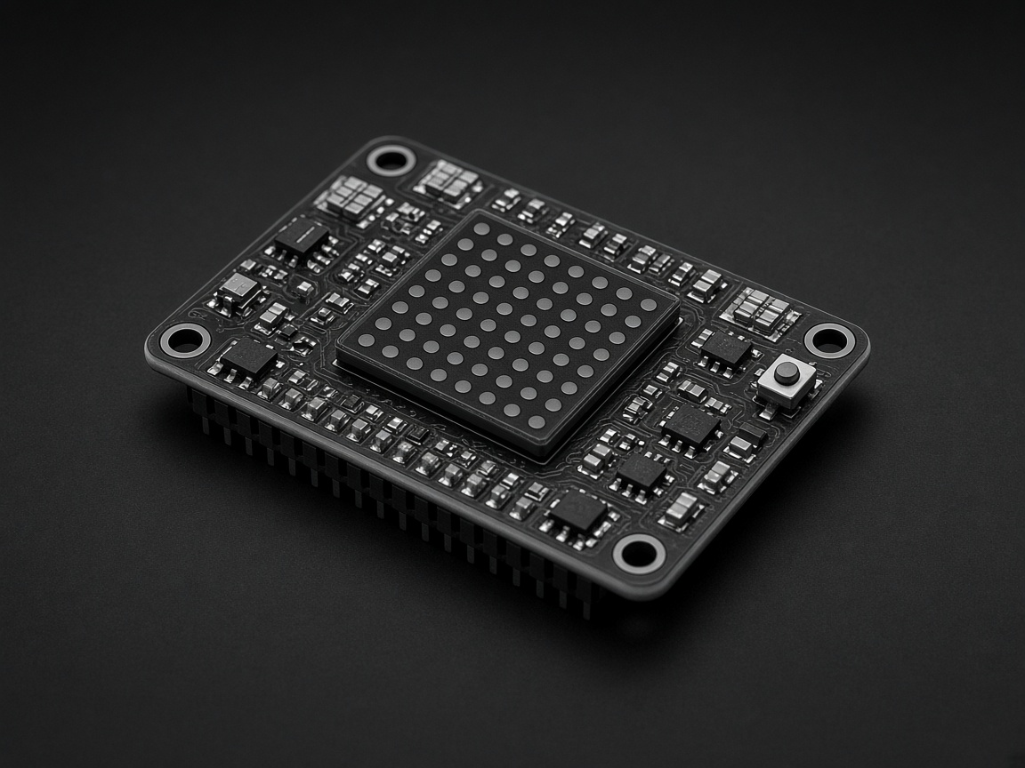 A Raspberry Pi Sense HAT with the LED matrix off, on a matte black surface.